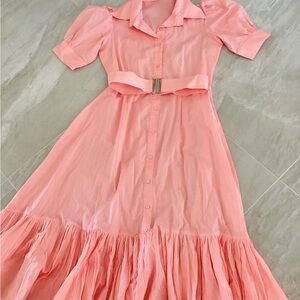Pink Button-Up Dress with Belt